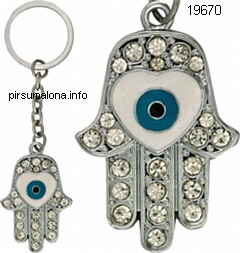 מחזיק מפתחות: דגם 'פיאסטה'  חמסה + אבני שיבוץ + עין  
