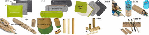 ערכת מתנה ירוקה: עטים, עפרונות, מחדד, סרגל - כלי כתיבה ממוחזר, ידידותי לסביבה